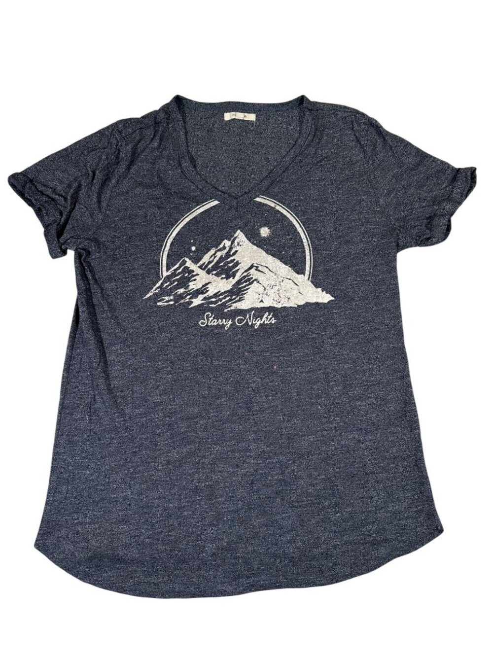 Maurices Starry Nights Womens V-Neck T-Shirt Size S Blue Heather Graphic Top